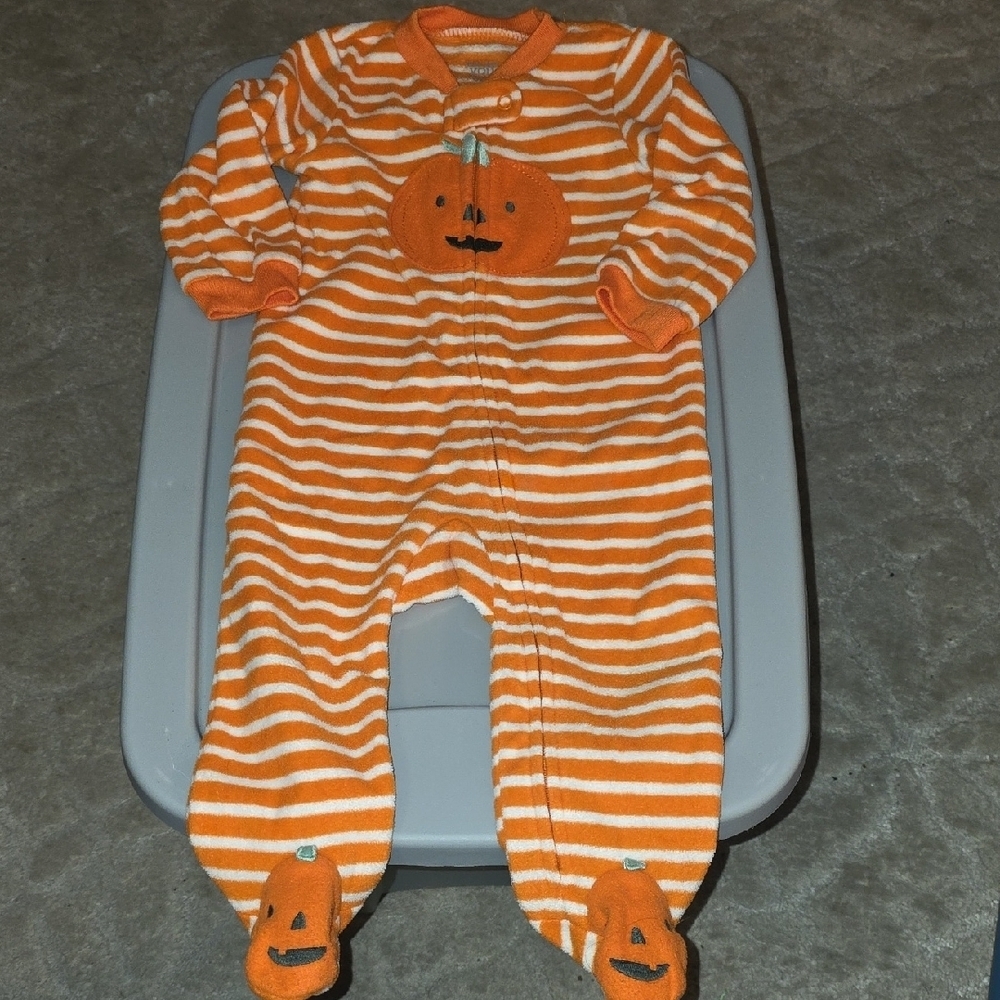 (J12) Orange Striped Kids Halloween Sleeper One Piece